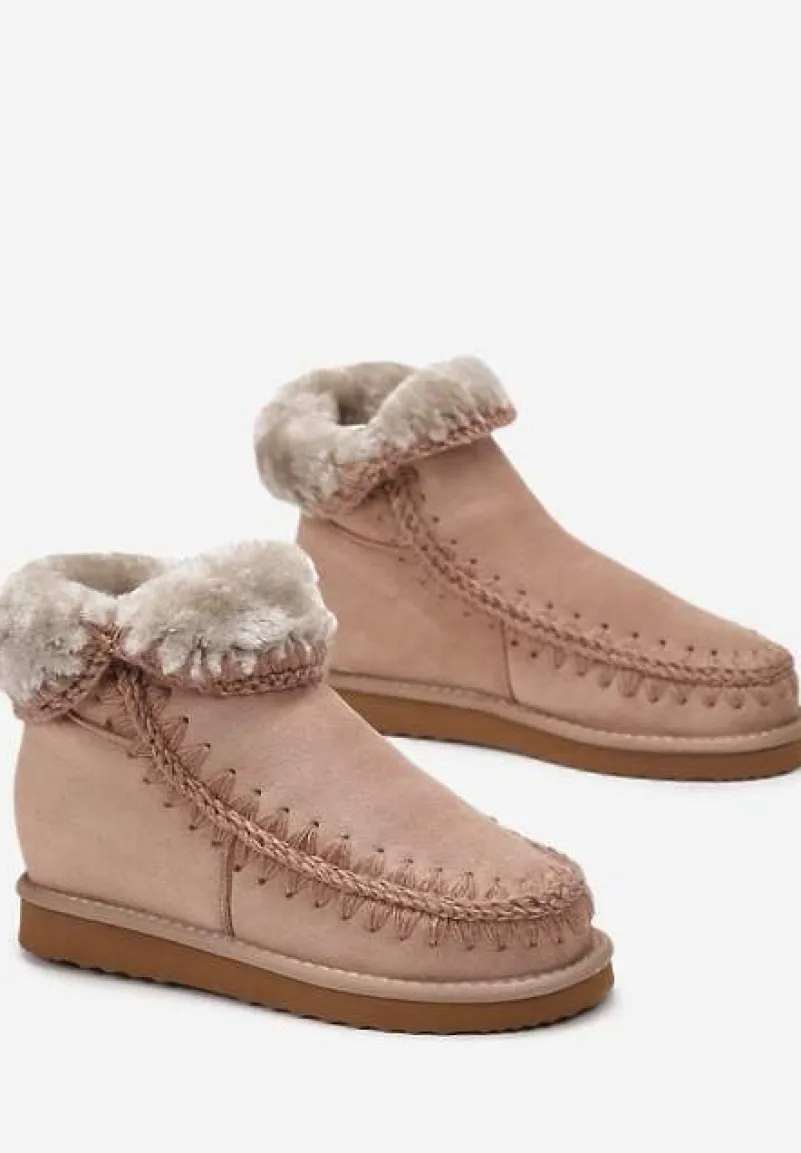 Ciemnobeżowe Śniegowce za Kostkę na Ukrytej Koturnie Ananielle