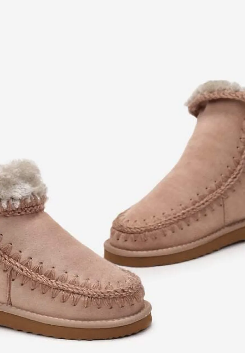 Ciemnobeżowe Śniegowce za Kostkę na Ukrytej Koturnie Ananielle