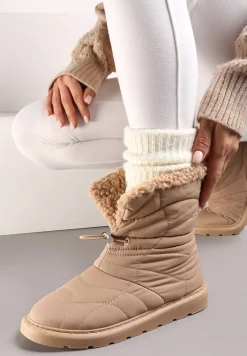 Ciemnobeżowe Śniegowce ze Ściągaczem i Ozdobnym Barankiem Tytusore