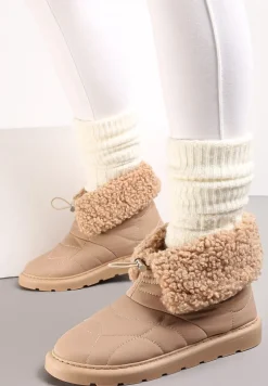 Ciemnobeżowe Śniegowce ze Ściągaczem i Ozdobnym Barankiem Tytusore