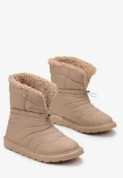 Ciemnobeżowe Śniegowce ze Ściągaczem i Ozdobnym Barankiem Tytusore