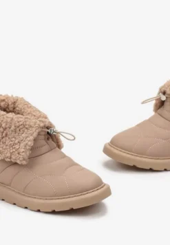 Ciemnobeżowe Śniegowce ze Ściągaczem i Ozdobnym Barankiem Tytusore