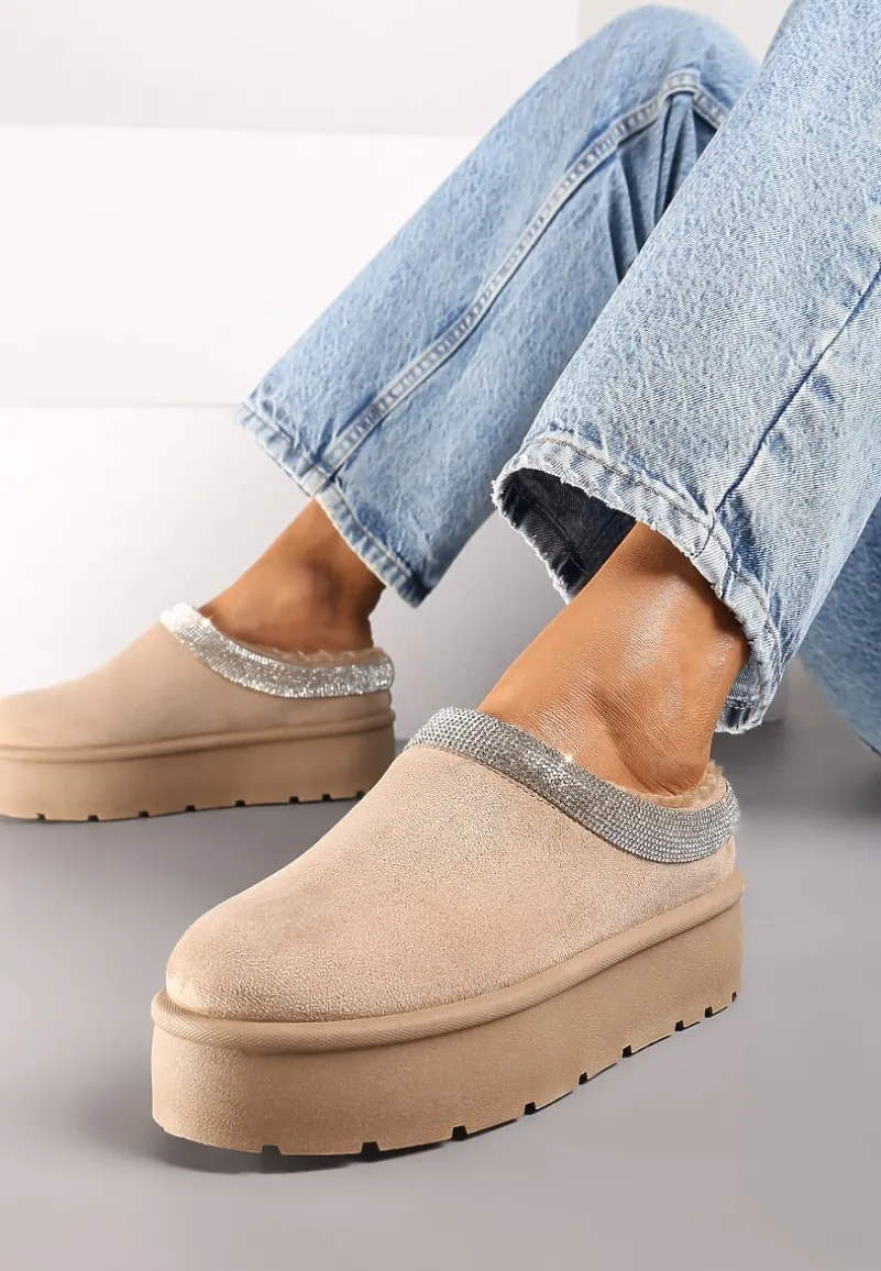 Ciemnobeżowe Ocieplane Śniegowce z Cyrkoniami na Platformie Irivianae