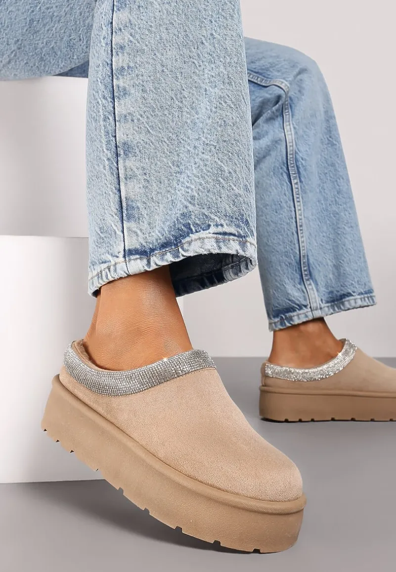 Ciemnobeżowe Ocieplane Śniegowce z Cyrkoniami na Platformie Irivianae