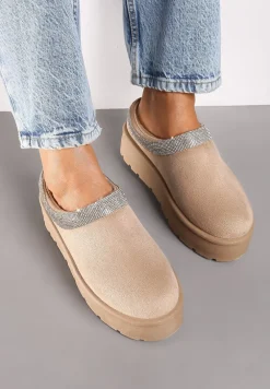 Ciemnobeżowe Ocieplane Śniegowce z Cyrkoniami na Platformie Irivianae