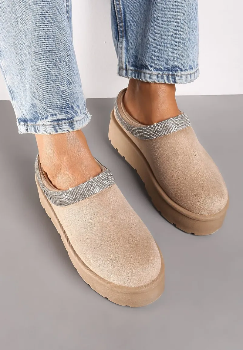 Ciemnobeżowe Ocieplane Śniegowce z Cyrkoniami na Platformie Irivianae