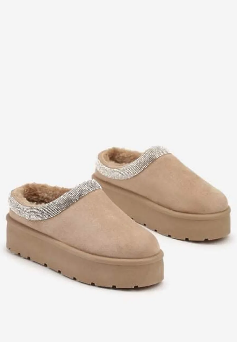 Ciemnobeżowe Ocieplane Śniegowce z Cyrkoniami na Platformie Irivianae