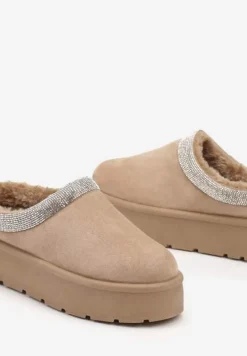 Ciemnobeżowe Ocieplane Śniegowce z Cyrkoniami na Platformie Irivianae