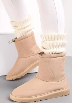 Ciemnobeżowe Ocieplane Śniegowce z Protektorem z Pikowanego Materiału Siani