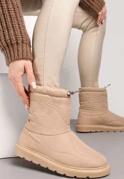 Ciemnobeżowe Ocieplane Śniegowce z Protektorem z Pikowanego Materiału Siani