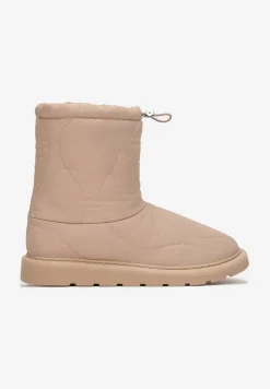 Ciemnobeżowe Ocieplane Śniegowce z Protektorem z Pikowanego Materiału Siani