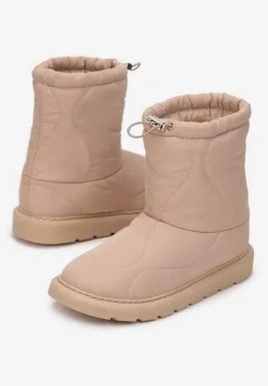 Ciemnobeżowe Ocieplane Śniegowce z Protektorem z Pikowanego Materiału Siani