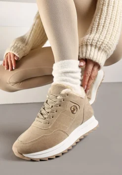 Ciemnobeżowe Ocieplane Sneakersy na Platformie Appopis
