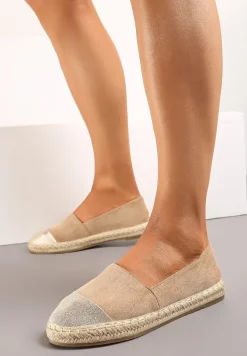 Ciemnobeżowe Płaskie Espadryle z Plecioną Podeszwą Geritellia