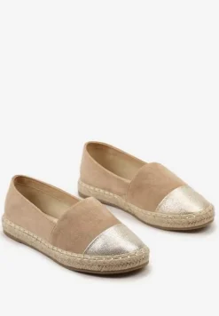 Ciemnobeżowe Płaskie Espadryle z Plecioną Podeszwą Geritellia