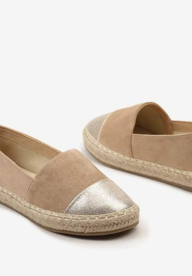 Ciemnobeżowe Płaskie Espadryle z Plecioną Podeszwą Geritellia