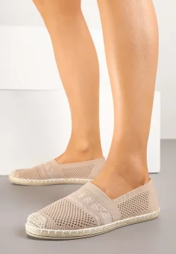 Ciemnobeżowe Płaskie Espadryle z Ozdobną Perforacją Weorlisa