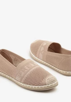 Ciemnobeżowe Płaskie Espadryle z Ozdobną Perforacją Weorlisa
