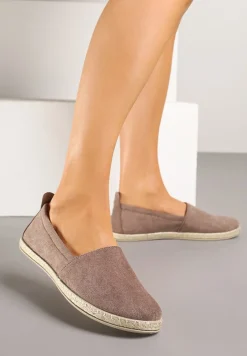 Ciemnobeżowe Płaskie Espadryle z Plecionką na Podeszwie Julietae