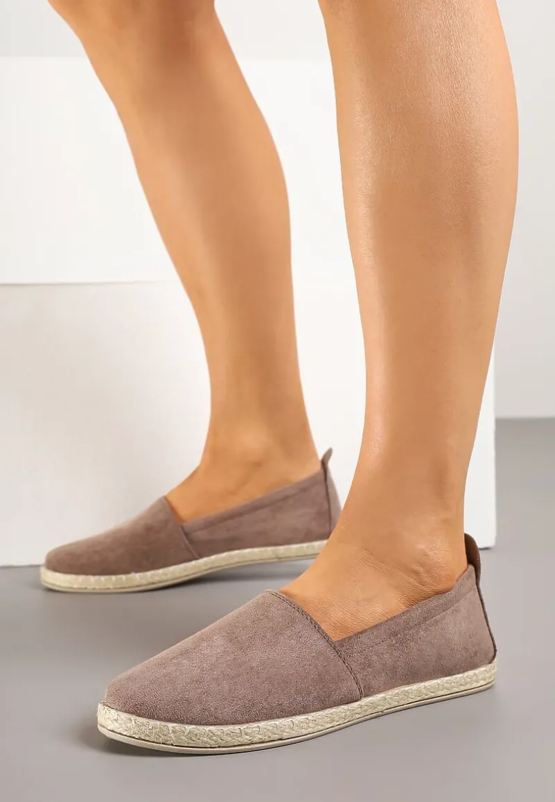 Ciemnobeżowe Płaskie Espadryle z Plecionką na Podeszwie Julietae