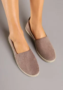 Ciemnobeżowe Płaskie Espadryle z Plecionką na Podeszwie Julietae