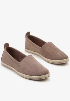 Ciemnobeżowe Płaskie Espadryle z Plecionką na Podeszwie Julietae