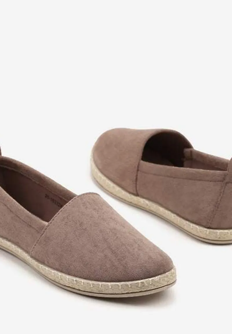 Ciemnobeżowe Płaskie Espadryle z Plecionką na Podeszwie Julietae