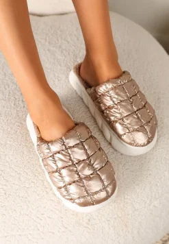 Ciemnobeżowe Płaskie Kapcie Vices Ozdobione Pikowaną Cholewką Aquintina