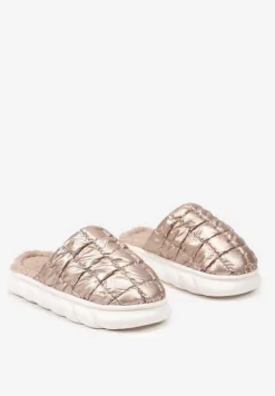 Ciemnobeżowe Płaskie Kapcie Vices Ozdobione Pikowaną Cholewką Aquintina