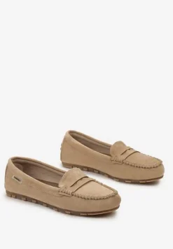 Ciemnobeżowe Płaskie Mokasyny o Klasycznym Fasonie z Przeszyciem Wenniva