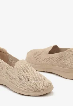 Ciemnobeżowe Płaskie Wsuwane Tenisówki z Ozdobną Perforacją Elajames
