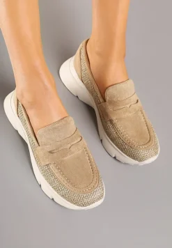 Ciemnobeżowe Półbuty na Tłoczonej Platformie Eraviella