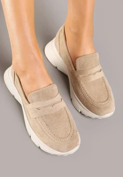 Ciemnobeżowe Półbuty w Stylu Mokasynów na Platformie Viandis