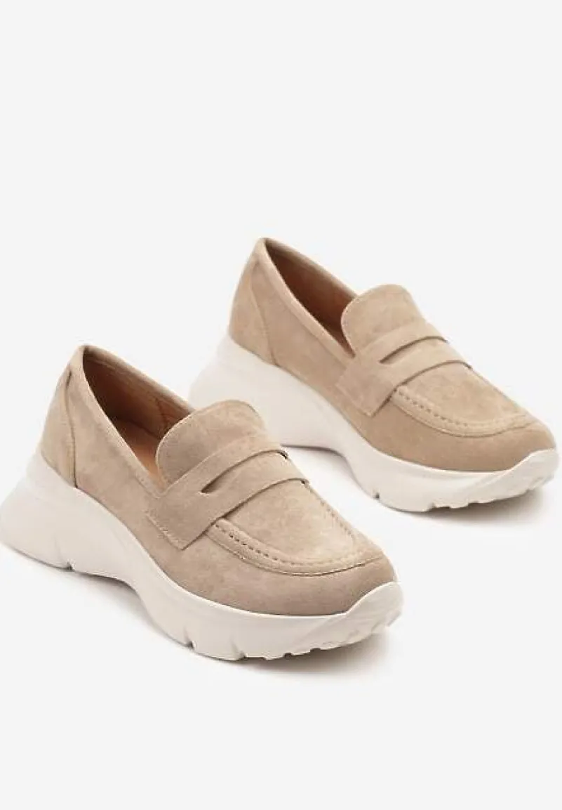 Ciemnobeżowe Półbuty w Stylu Mokasynów na Platformie Viandis