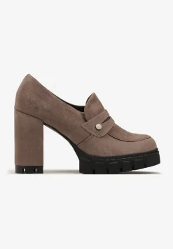 Ciemnobeżowe Półbuty z Wkładką z Naturalnej Skóry na Obcasie i Platformie Ophirra