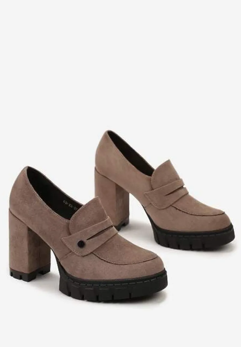 Ciemnobeżowe Półbuty z Wkładką z Naturalnej Skóry na Obcasie i Platformie Ophirra