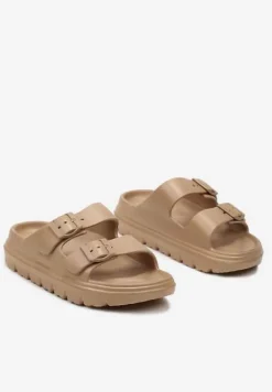 Ciemnobeżowe Piankowe Klapki z Regulacją na Klamerki Sathira