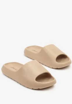Ciemnobeżowe Piankowe Klapki z Gładkim Wykończeniem Sonira