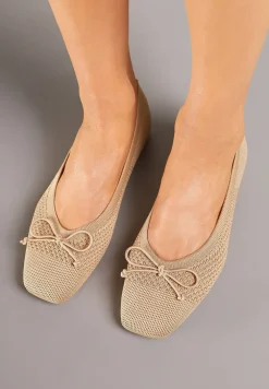 Ciemnobeżowe Plecione Balerinki na Płaskiej Podeszwie z Kokardą Felarine