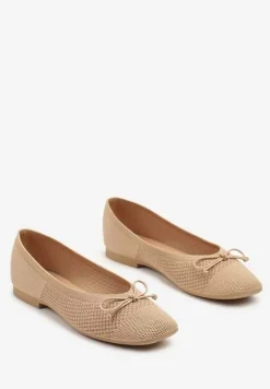 Ciemnobeżowe Plecione Balerinki na Płaskiej Podeszwie z Kokardą Felarine