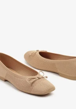 Ciemnobeżowe Plecione Balerinki na Płaskiej Podeszwie z Kokardą Felarine