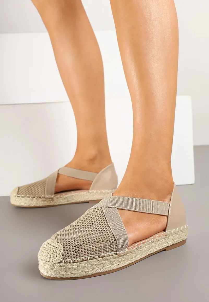 Ciemnobeżowe Plecione Espadryle z Ozdobnymi Paskami Morithia