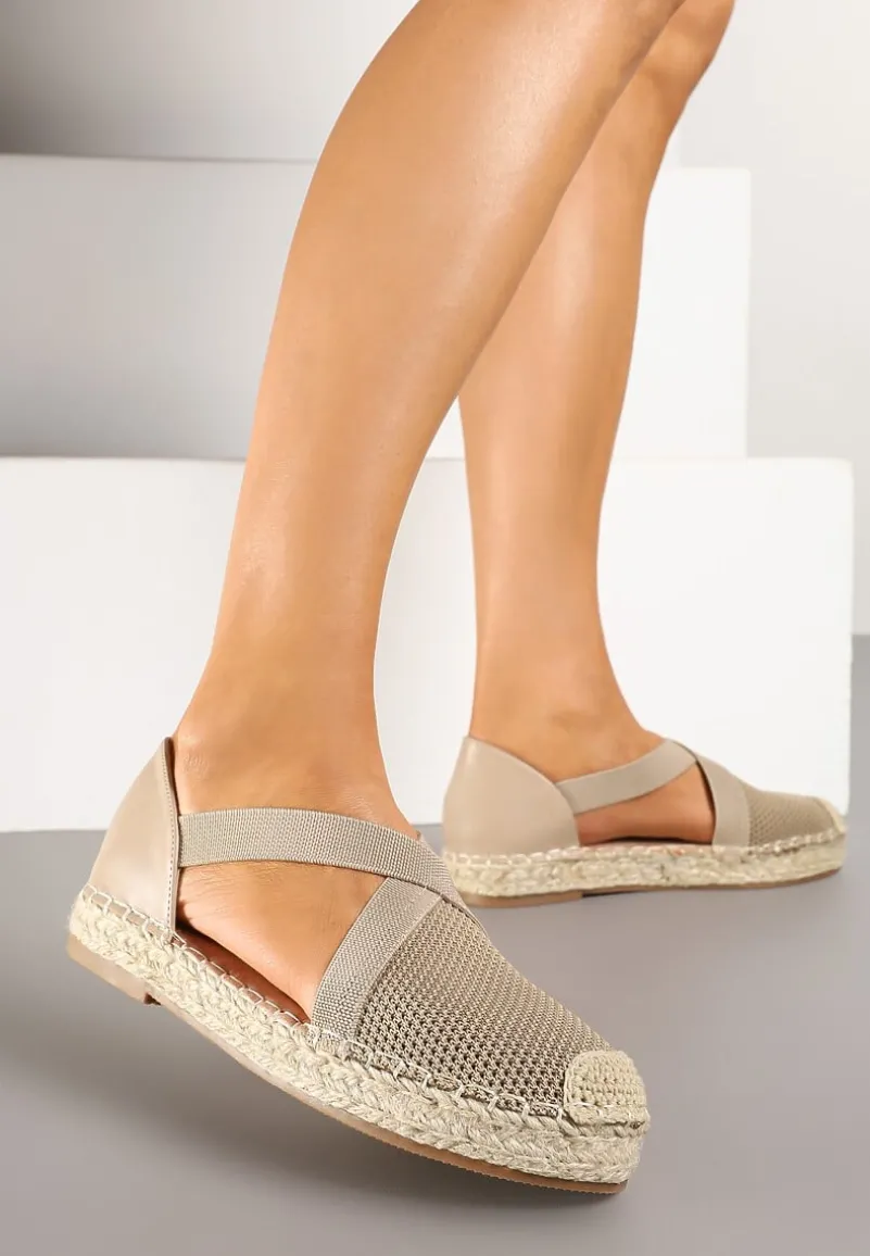 Ciemnobeżowe Plecione Espadryle z Ozdobnymi Paskami Morithia
