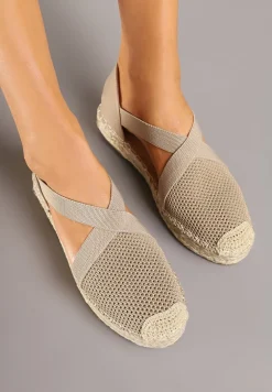 Ciemnobeżowe Plecione Espadryle z Ozdobnymi Paskami Morithia