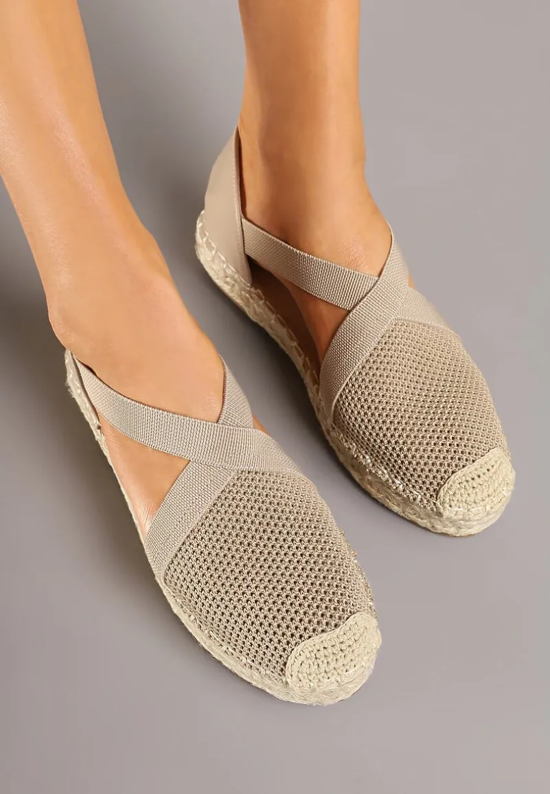 Ciemnobeżowe Plecione Espadryle z Ozdobnymi Paskami Morithia