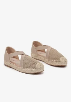 Ciemnobeżowe Plecione Espadryle z Ozdobnymi Paskami Morithia