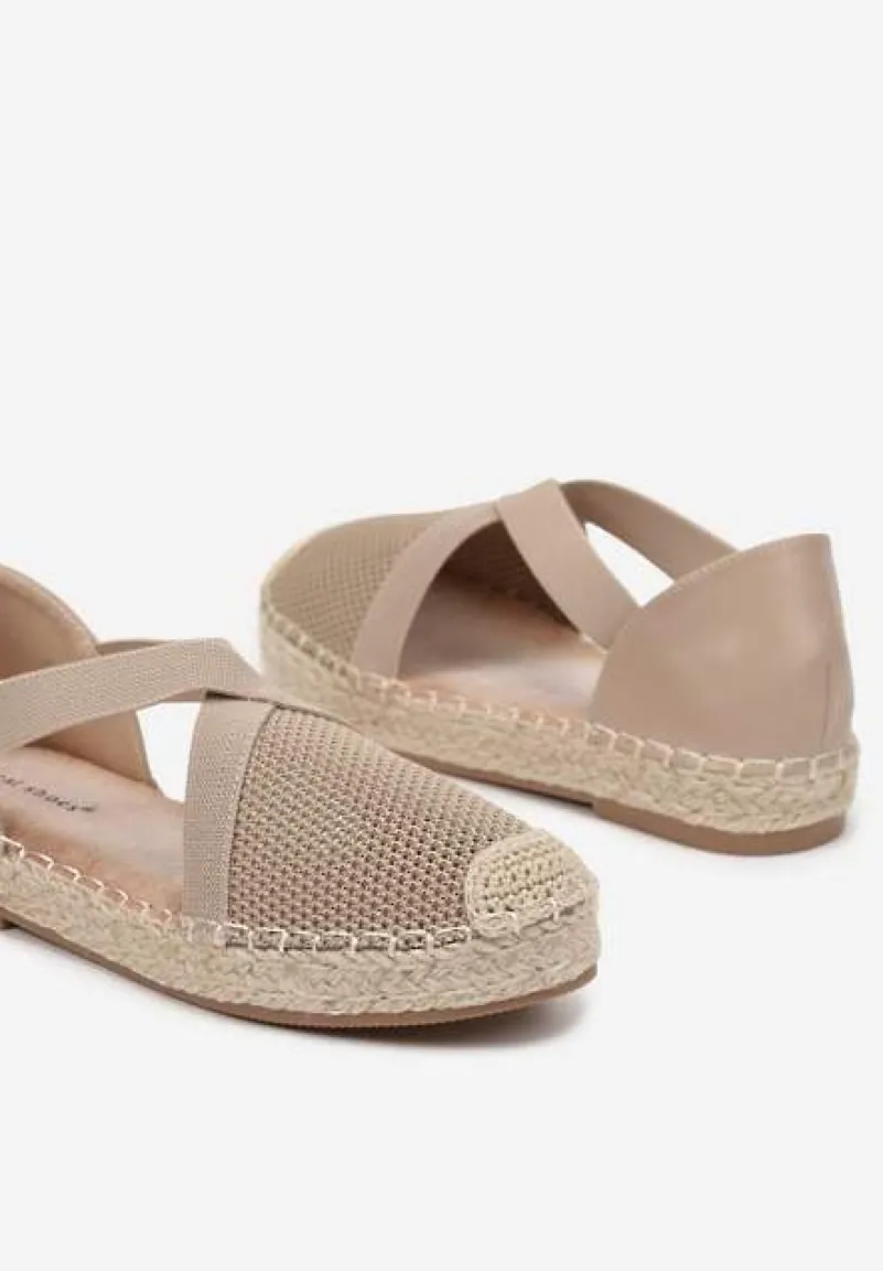 Ciemnobeżowe Plecione Espadryle z Ozdobnymi Paskami Morithia