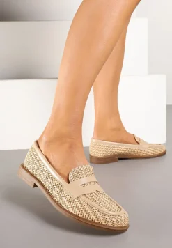 Ciemnobeżowe Plecione Mokasyny na Płaskiej Podeszwie Ariviera