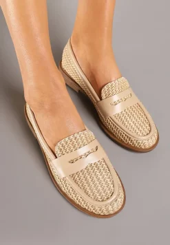 Ciemnobeżowe Plecione Mokasyny na Płaskiej Podeszwie Ariviera