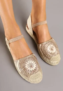 Ciemnobeżowe Plecione Sandały Typu Espadryle z Odkrytą Piętą Morilya